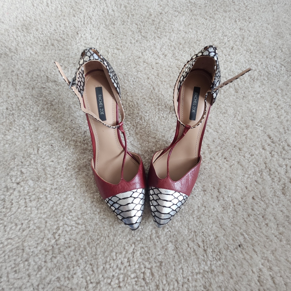 Rachel Zoe Red and Silver Pointed-Toe Women's Heels
